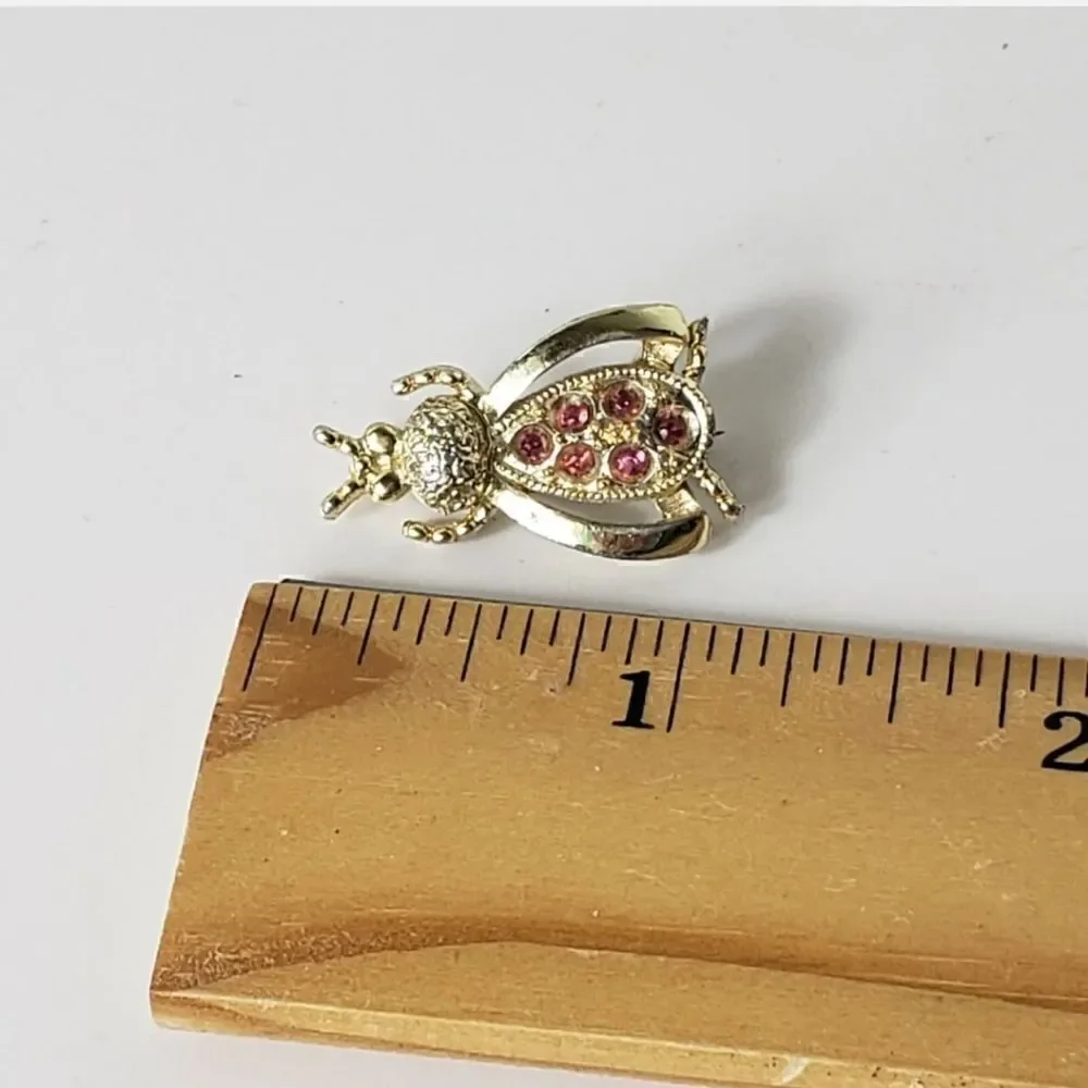 VINTAGE BEE Brooch Pin Pink Crystals